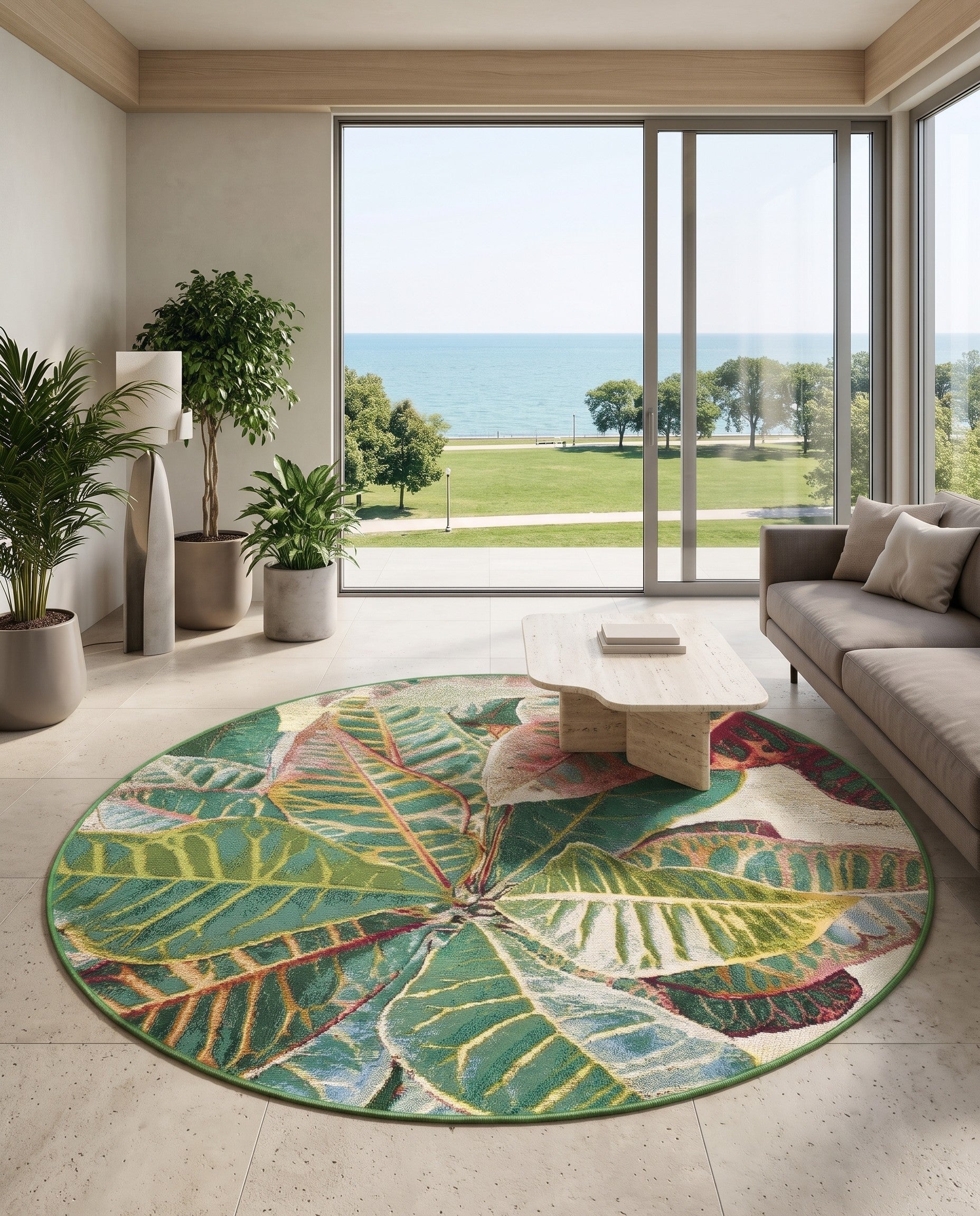 4' x 4' Easy-Clean Botanical Indoor / Outdoor Round Rug
