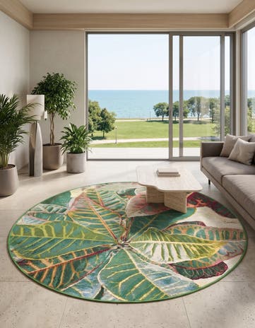 4' x 4' Easy-Clean Botanical Indoor / Outdoor Round Rug