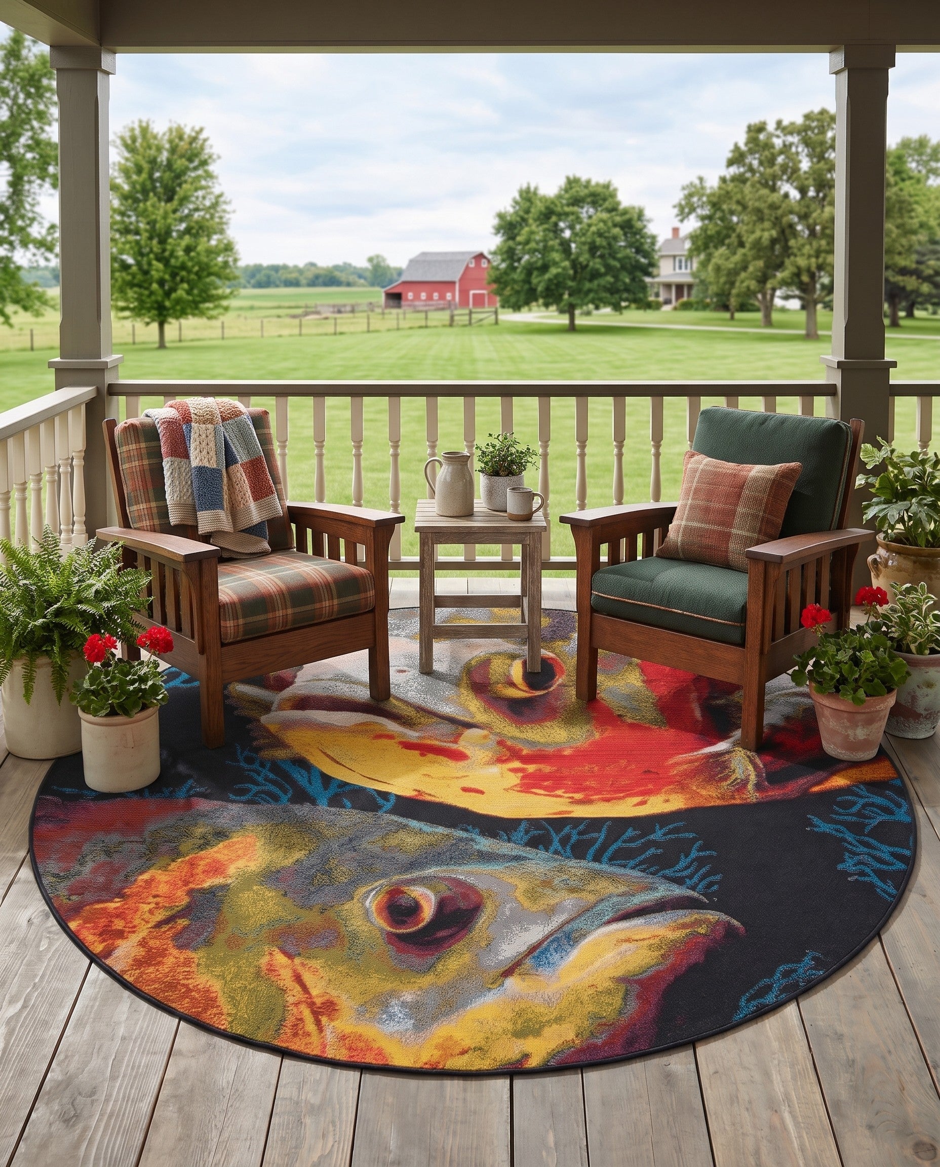 6' x 6' Easy-Clean Coastal Indoor / Outdoor Round Rug