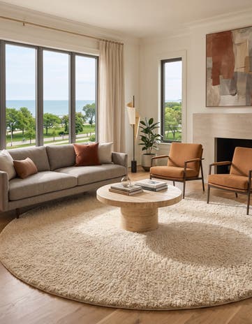 Oatmeal Beige Soft Solid Shag Round Rug