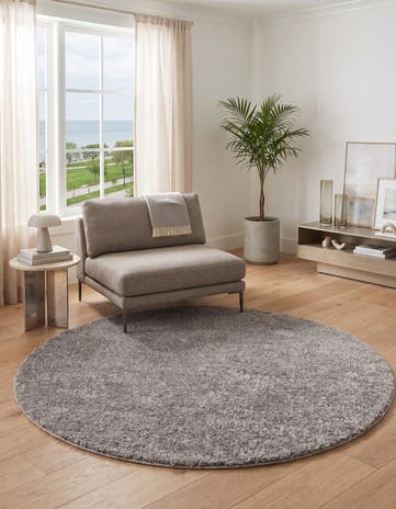 Gray Solid Frieze Round Rug