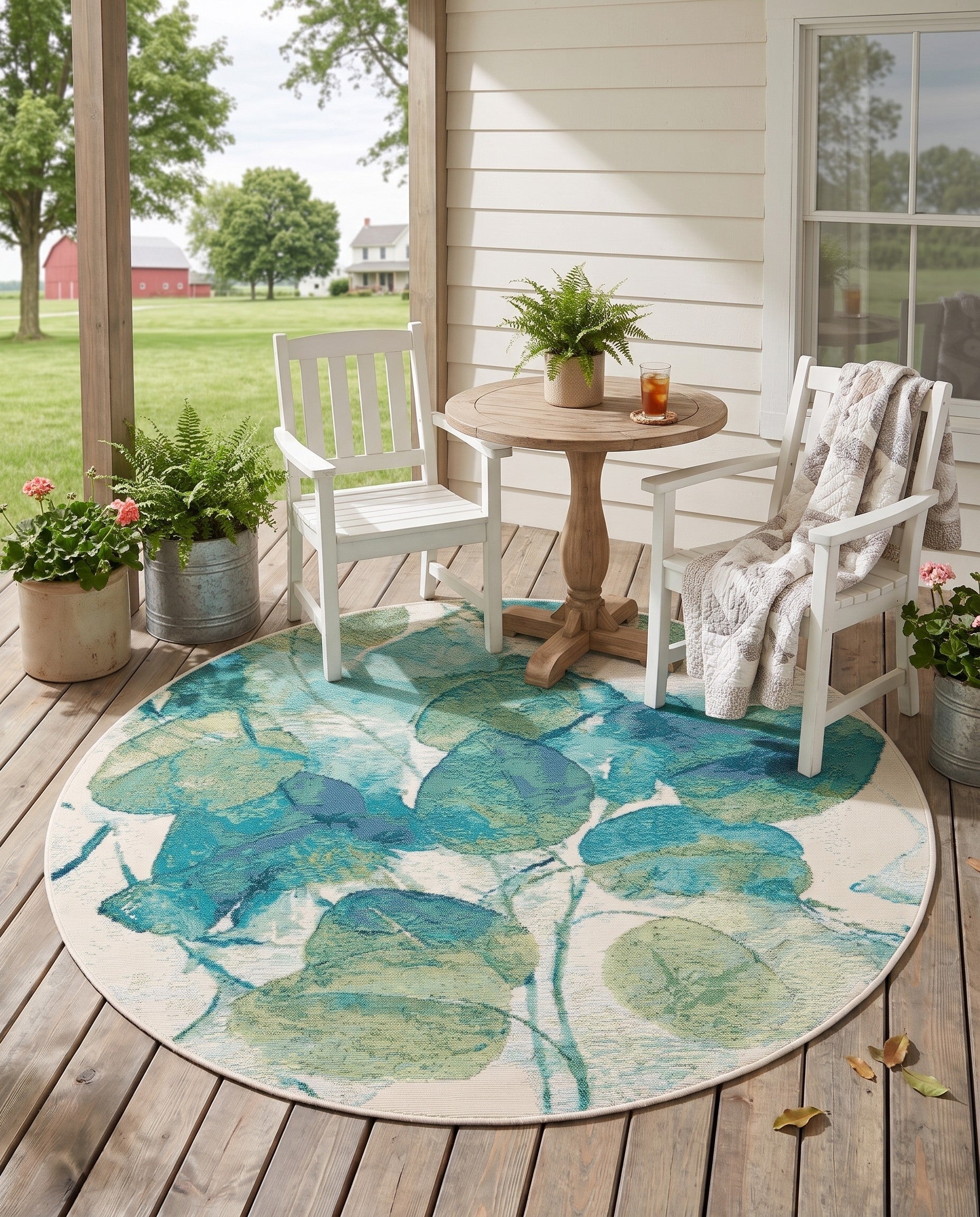 4' x 4' Easy-Clean Botanical Indoor / Outdoor Round Rug