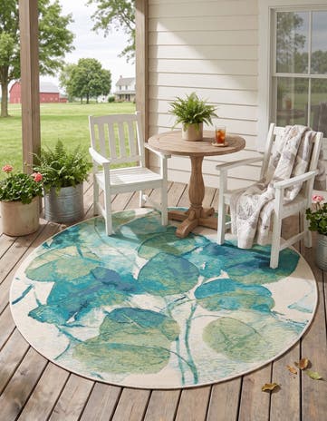 4' x 4' Easy-Clean Botanical Indoor / Outdoor Round Rug