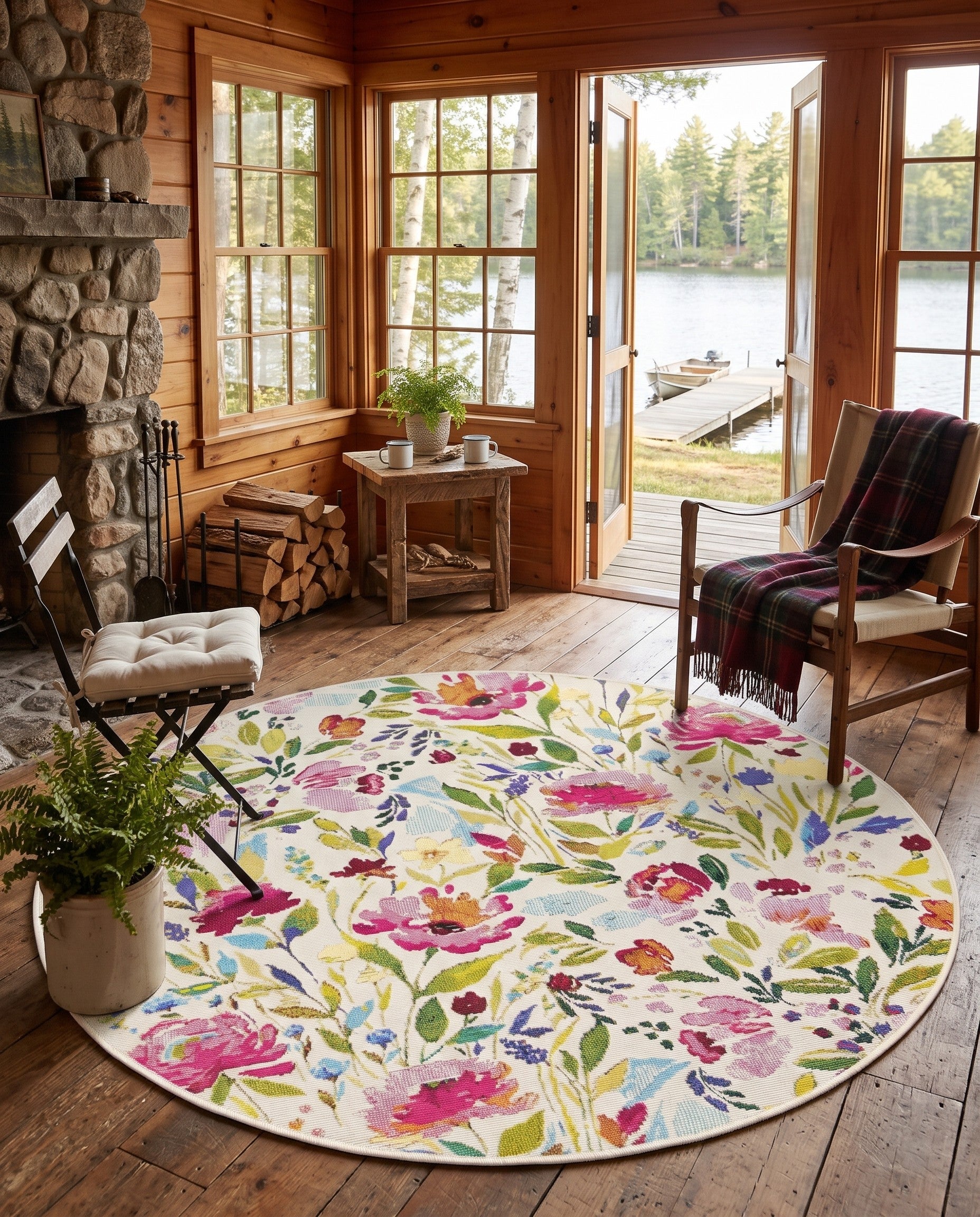 4' x 4' Easy-Clean Botanical Indoor / Outdoor Round Rug