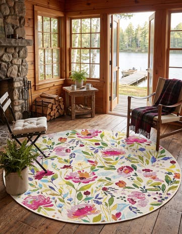 4' x 4' Easy-Clean Botanical Indoor / Outdoor Round Rug
