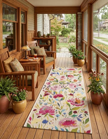2' x 5' Easy-Clean Botanical Indoor / Outdoor Runner Rug