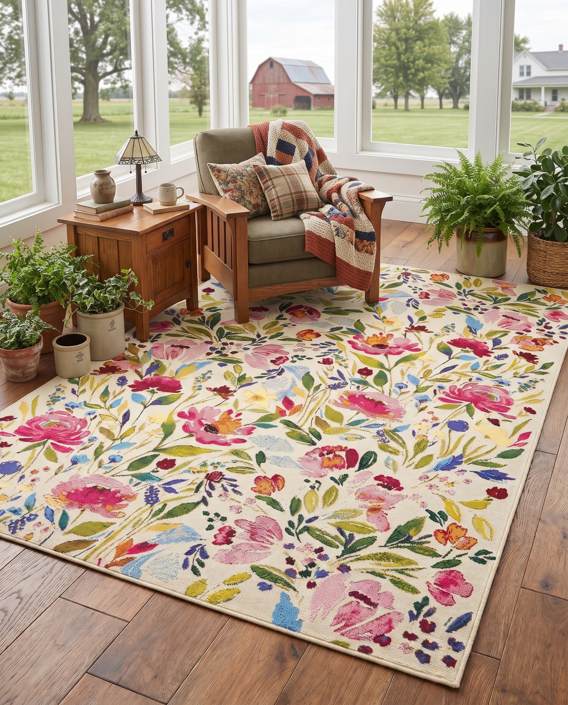 5' 3 x 8' Easy-Clean Vivienne Botanical Indoor / Outdoor Rug