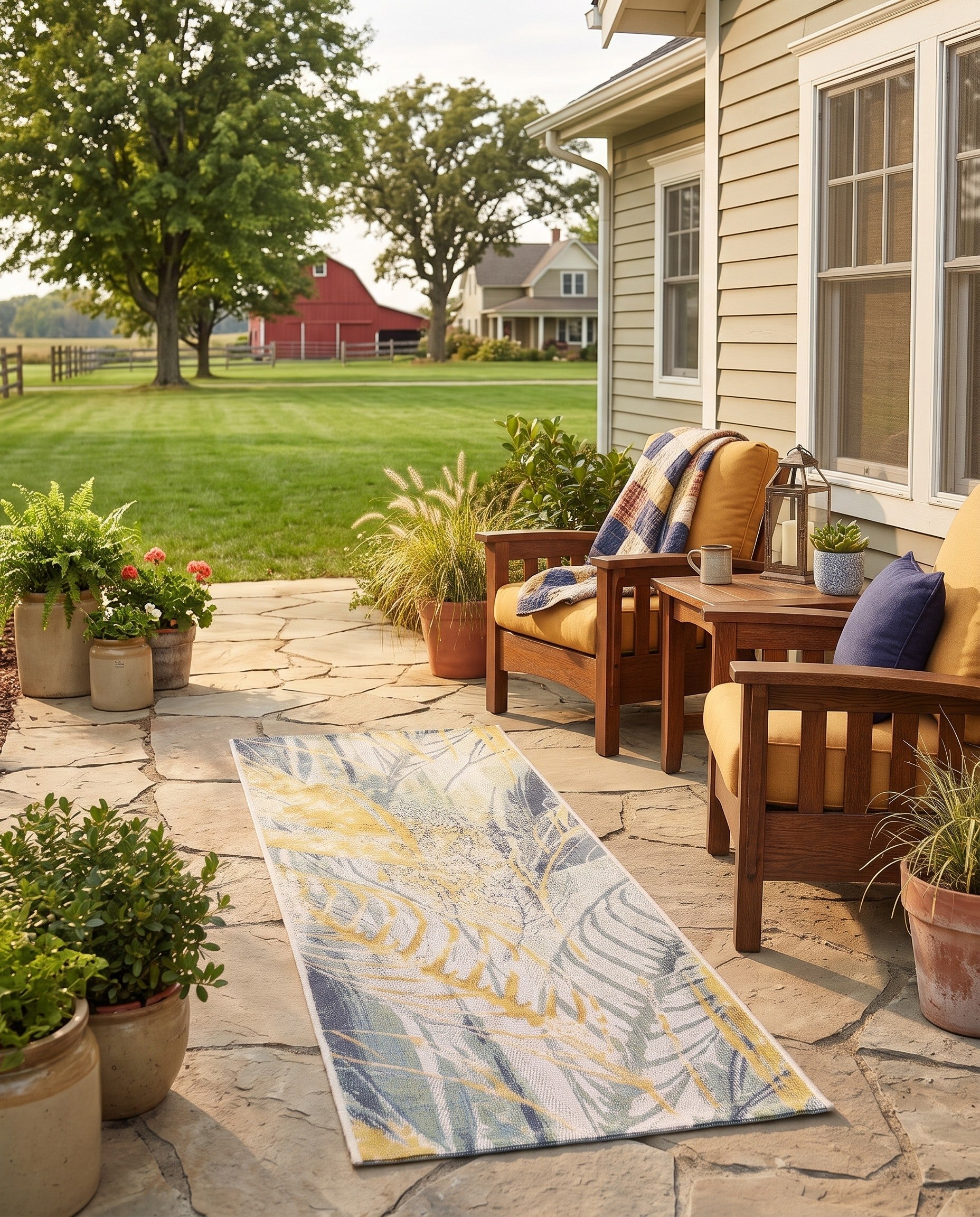 Gray Ivory Yellow Easy-Clean Bennett Botanical Indoor / Outdoor Runner Rug