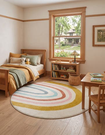 4' 1 x 4' 1 Rainbow Whimsy Kids Round Rug