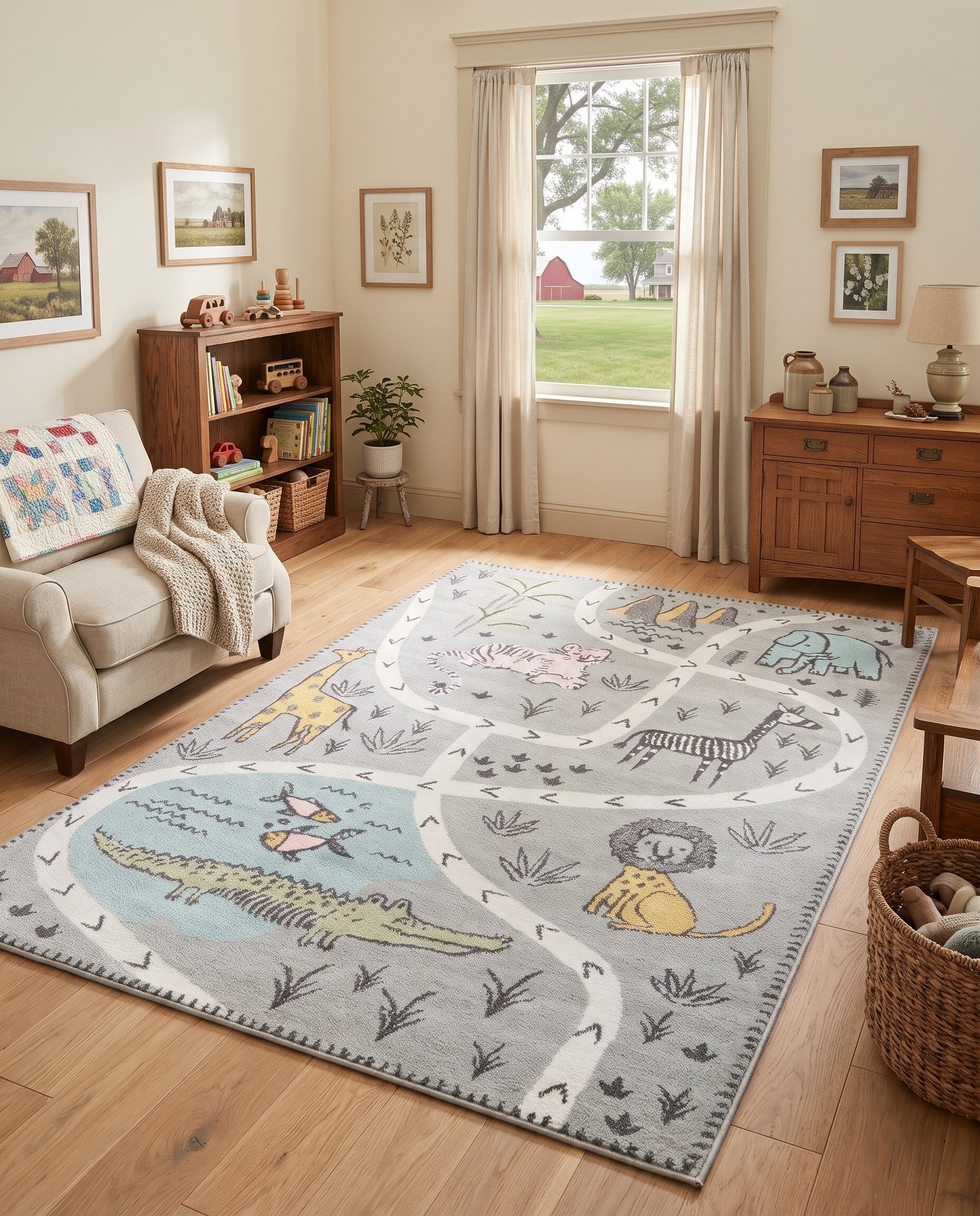 Gray Animals Whimsy Kids Rug