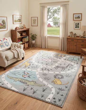 Gray Animals Whimsy Kids Rug