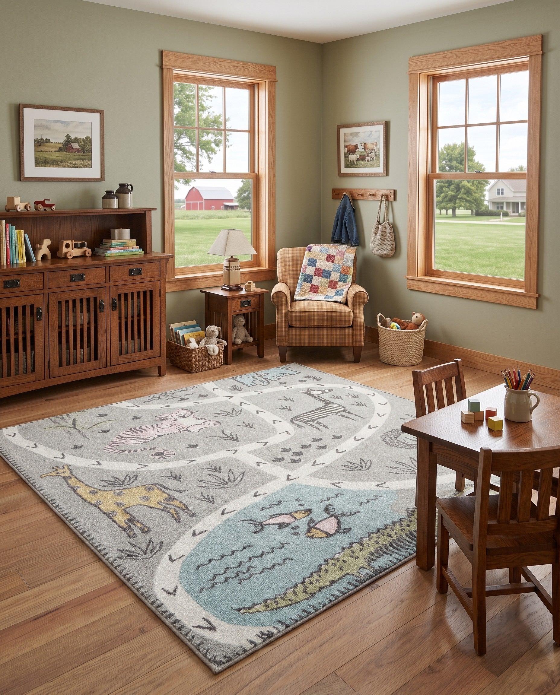 7' 10 x 7' 10 Animals Whimsy Kids Square Rug