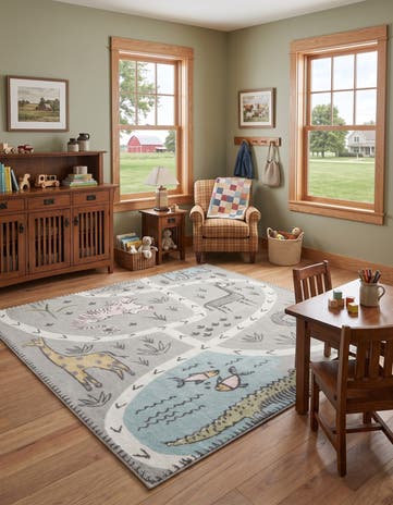 7' 10 x 7' 10 Animals Whimsy Kids Square Rug