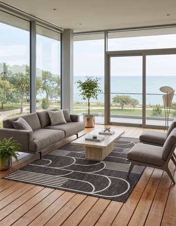 Black and White Easy-Clean Modern Indoor / Outdoor Rug