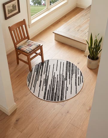 Black and White Easy-Clean Modern Indoor / Outdoor Round Rug