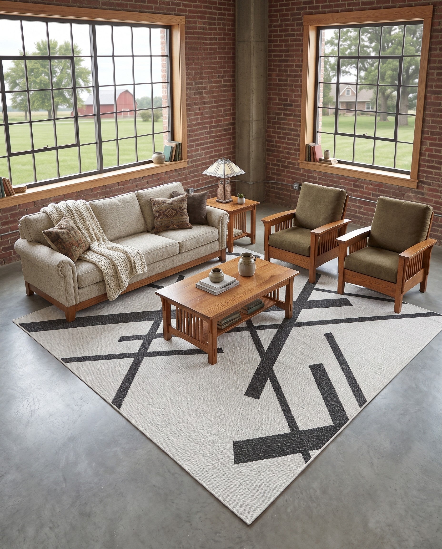Black and White Easy-Clean Modern Indoor / Outdoor Square Rug
