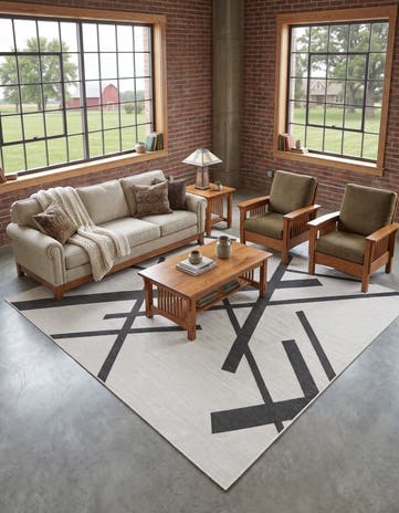 Black and White Easy-Clean Modern Indoor / Outdoor Square Rug