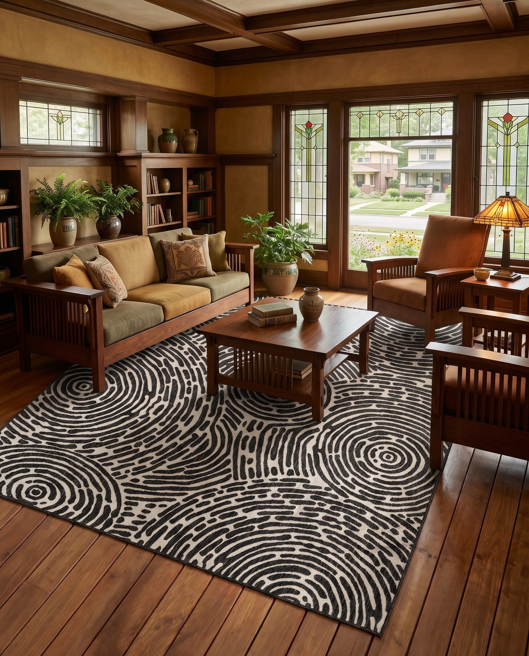 Black and White Easy-Clean Modern Indoor / Outdoor Rug