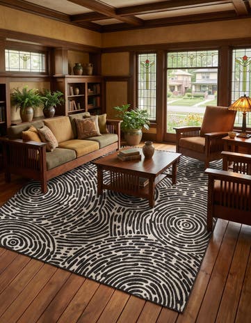 Black and White Easy-Clean Modern Indoor / Outdoor Rug