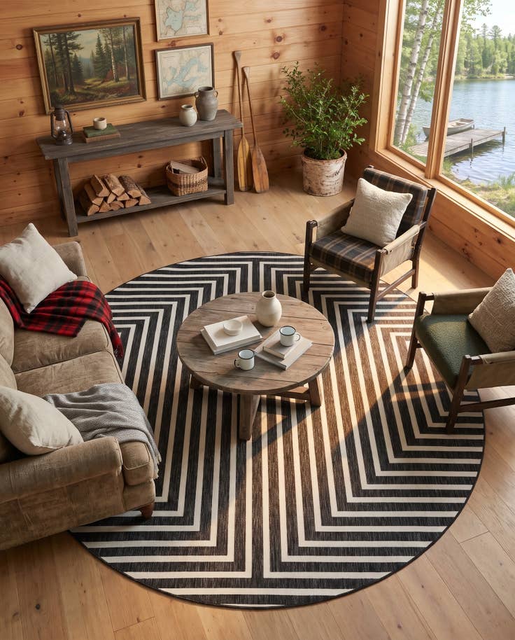 Detail image of 10' x 10' Easy-Clean Modern Indoor / Outdoor Round Rug