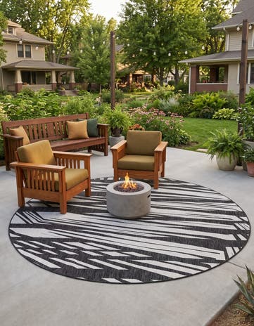 Black and White Easy-Clean Modern Indoor / Outdoor Round Rug