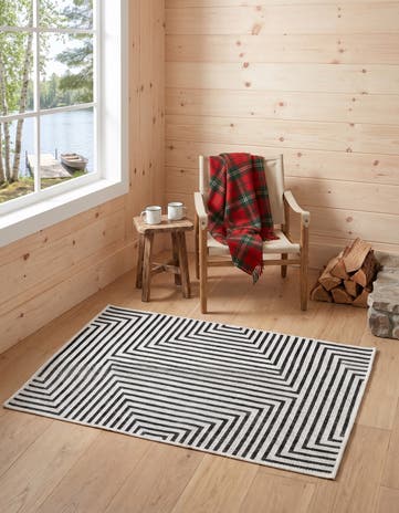 Black and White Easy-Clean Wesley Modern Indoor / Outdoor Rug