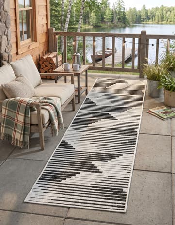 Black and White Easy-Clean Modern Indoor / Outdoor Runner Rug