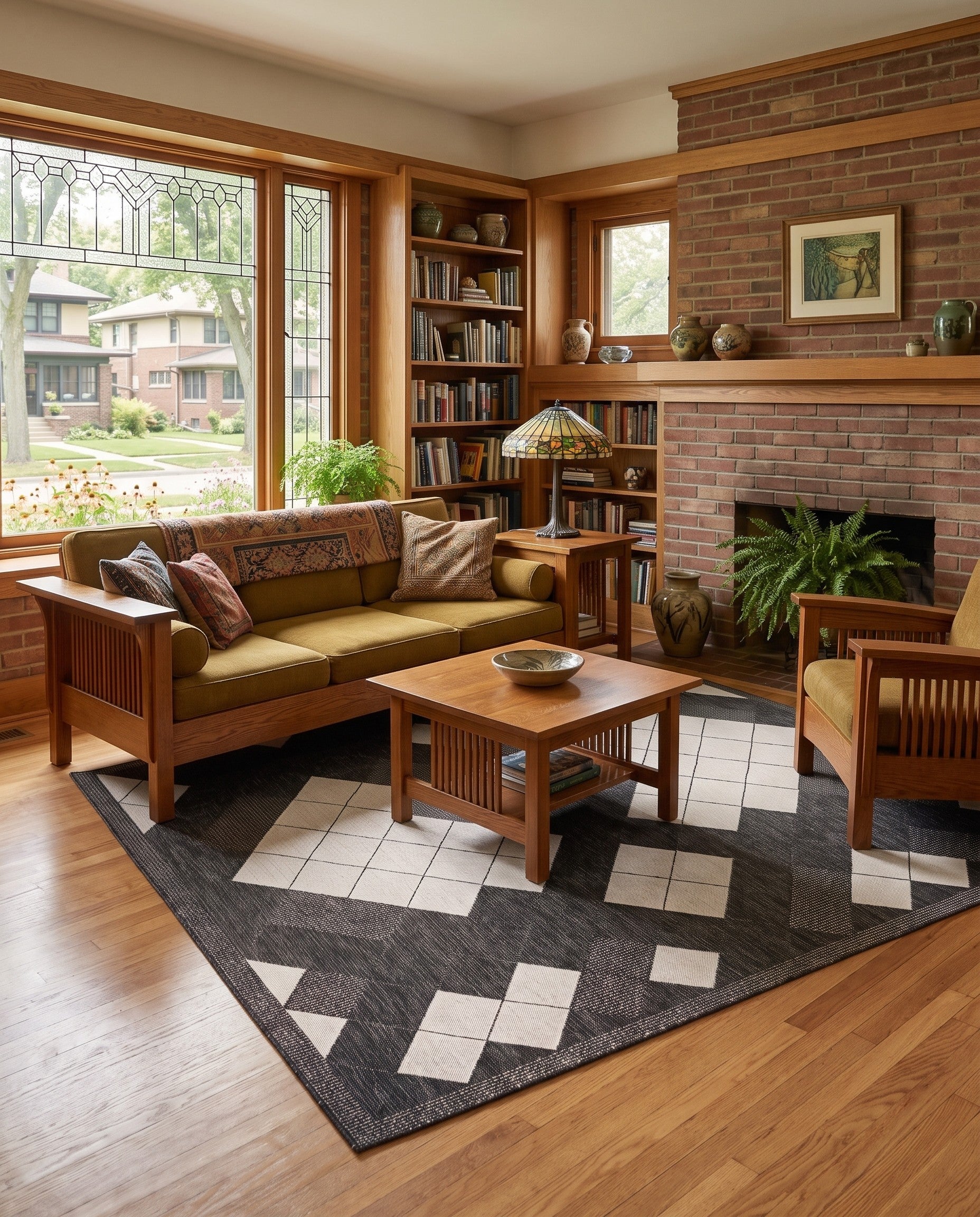 Black and White Easy-Clean Modern Indoor / Outdoor Rug