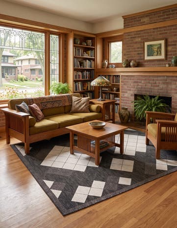 Black and White Easy-Clean Modern Indoor / Outdoor Rug