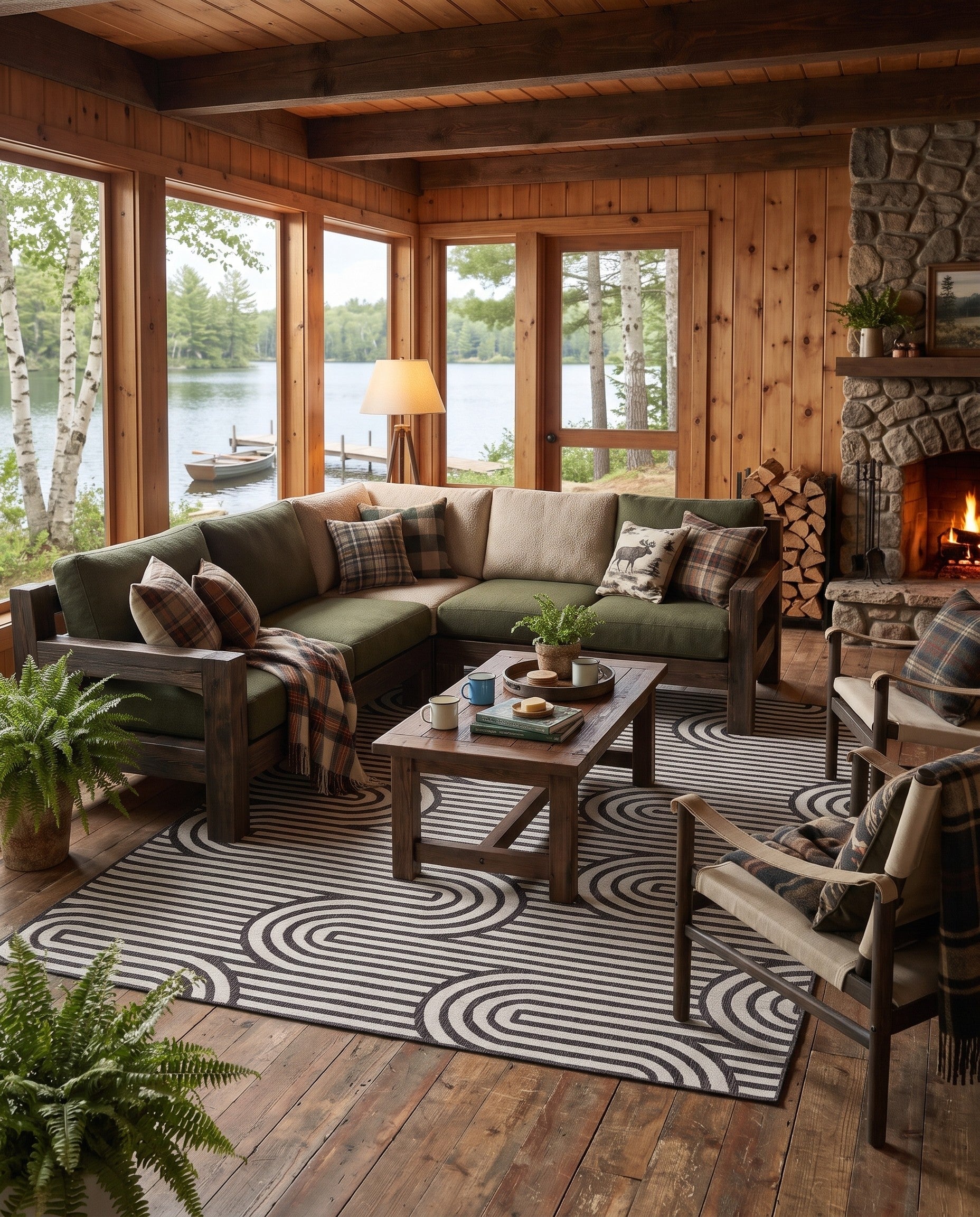 Black and White Easy-Clean Modern Indoor / Outdoor Rug