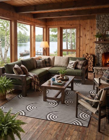 Black and White Easy-Clean Modern Indoor / Outdoor Rug