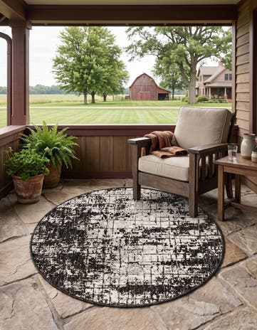 Black and White Easy-Clean Modern Indoor / Outdoor Round Rug