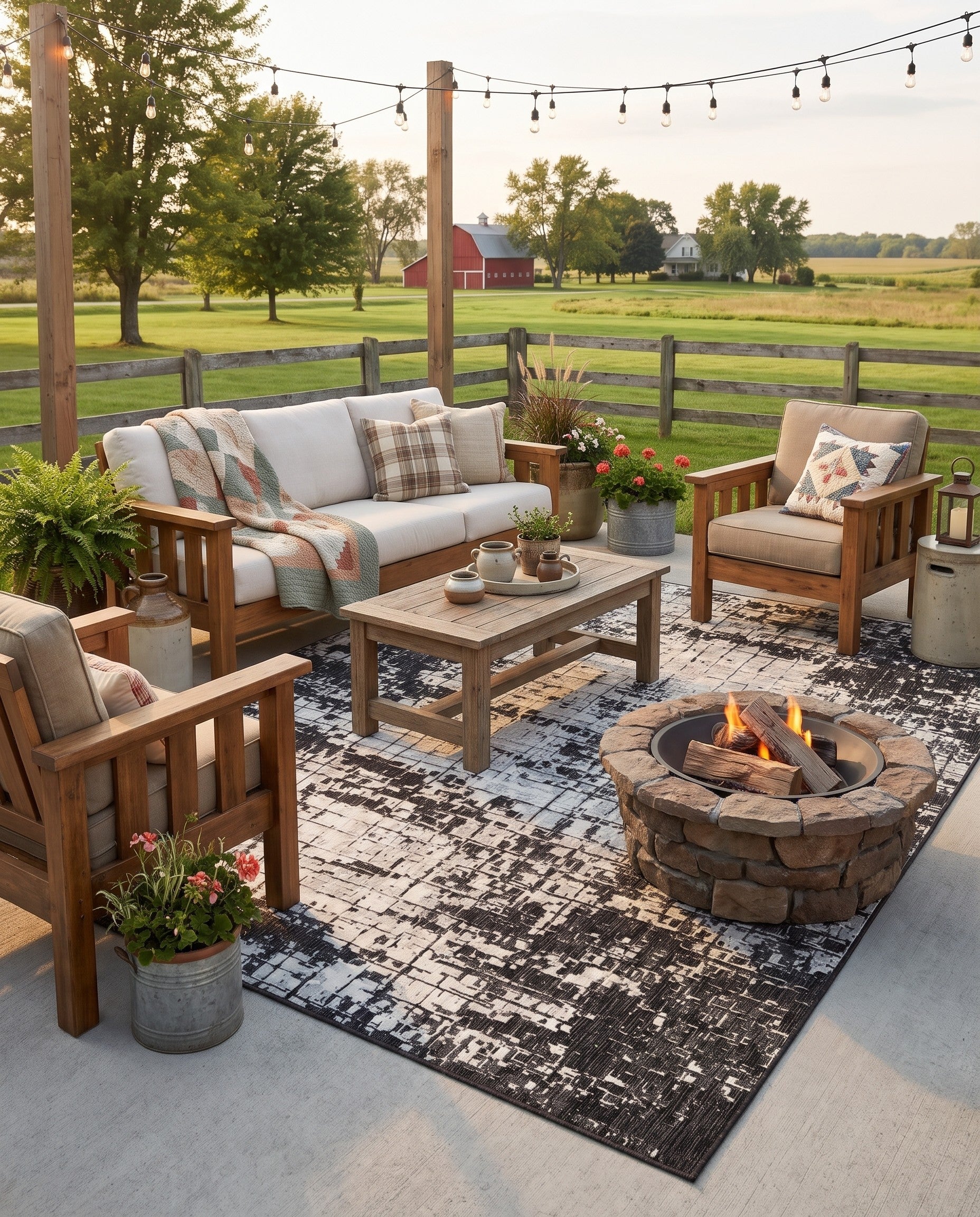 Black and White Easy-Clean Modern Indoor / Outdoor Rug