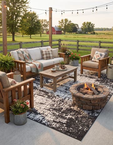 Black and White Easy-Clean Modern Indoor / Outdoor Rug