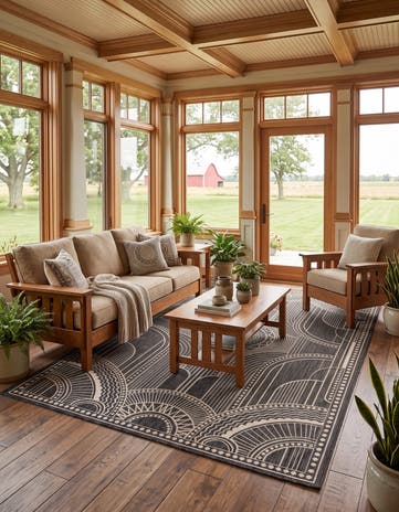 Black and White Easy-Clean Traditional Indoor / Outdoor Rug