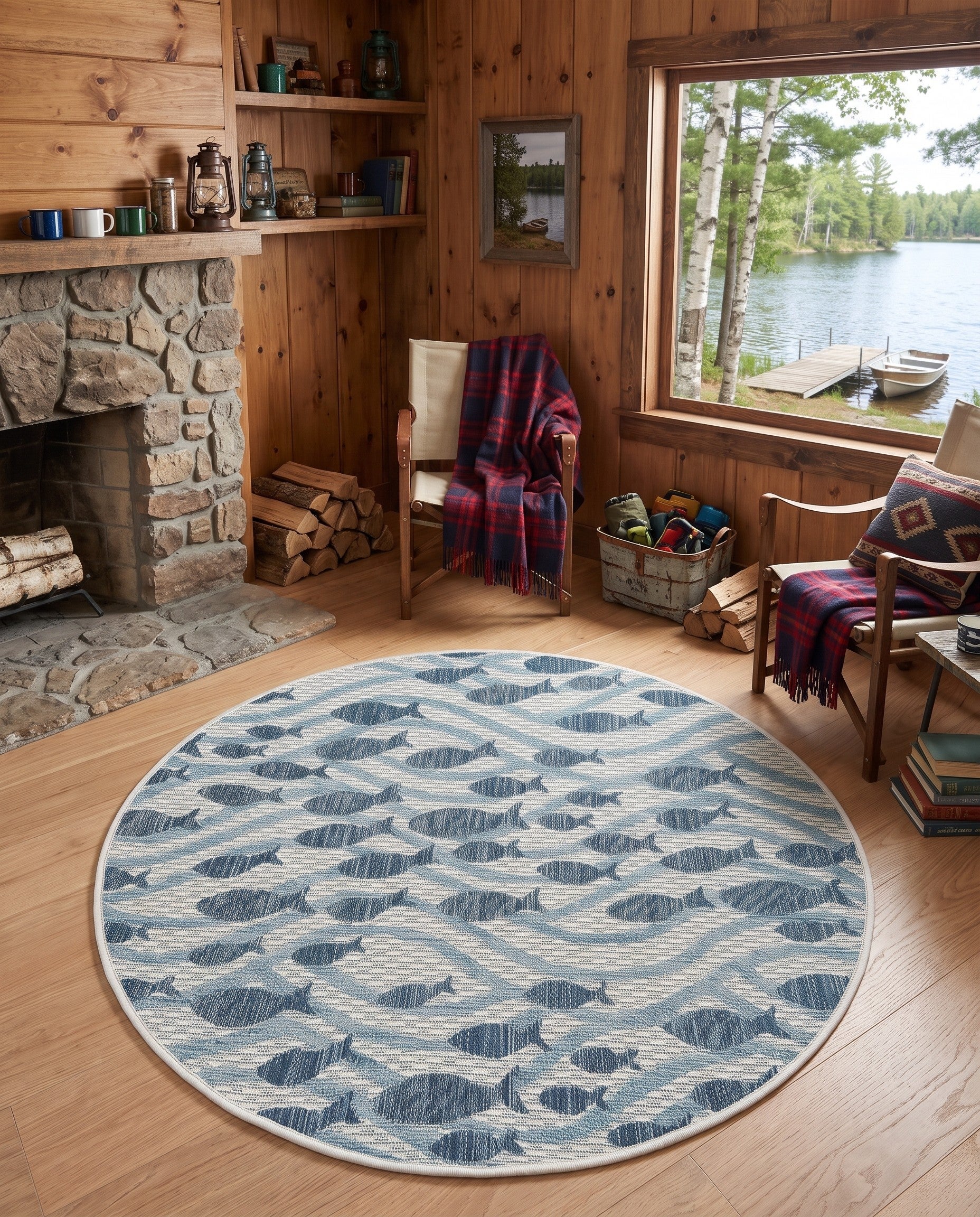 3' 1 x 3' 1 Easy-Clean Coastal Indoor / Outdoor Round Rug