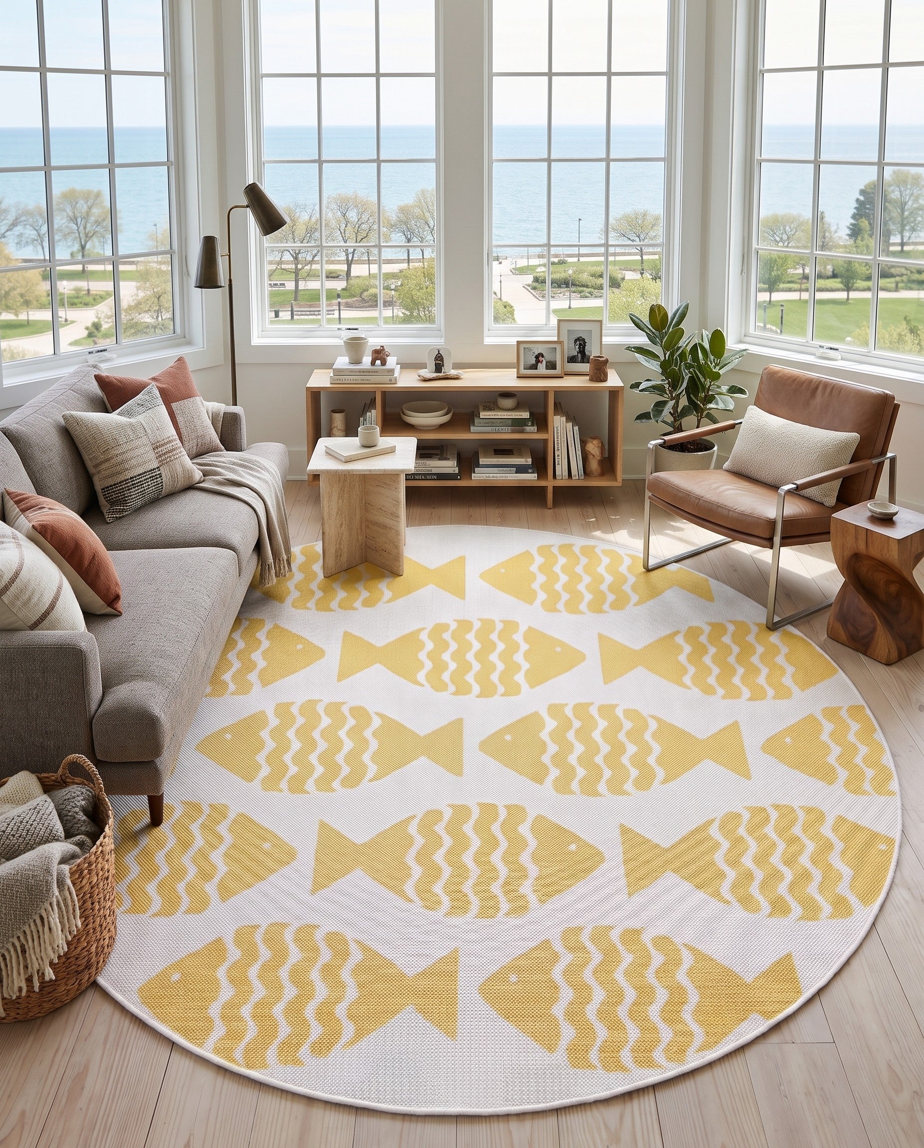 6' 1 x 6' 1 Easy-Clean Coastal Indoor / Outdoor Round Rug