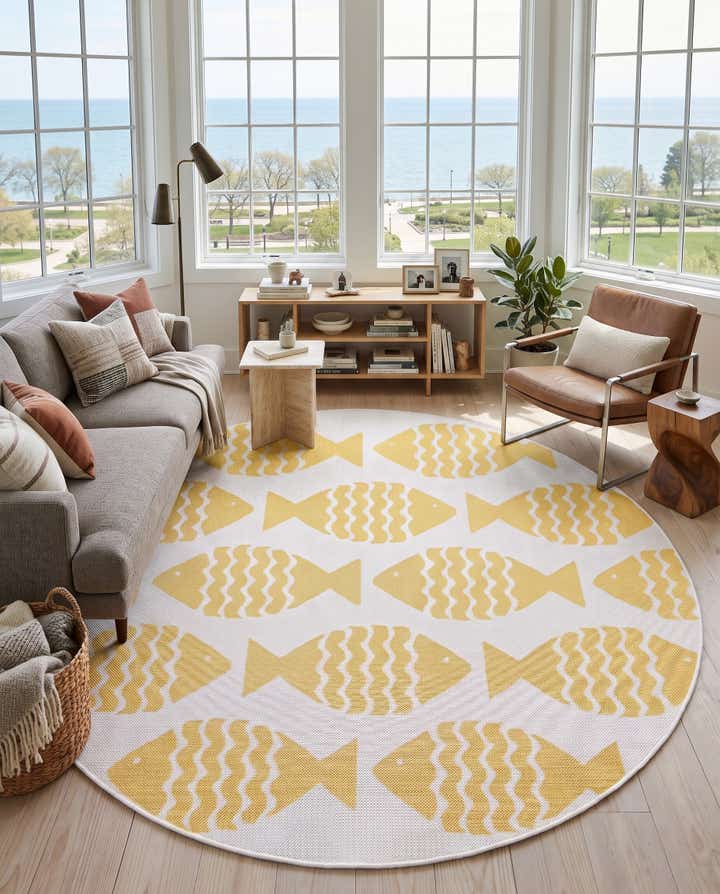 6' 1 x 6' 1 Easy-Clean Coastal Indoor / Outdoor Round Rug