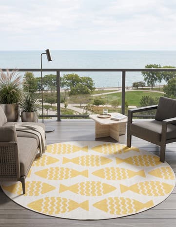 6' 1 x 6' 1 Easy-Clean Coastal Indoor / Outdoor Round Rug