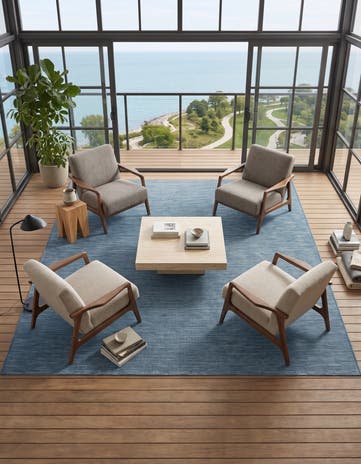 Blue Easy-Clean Solid Indoor / Outdoor Square Rug