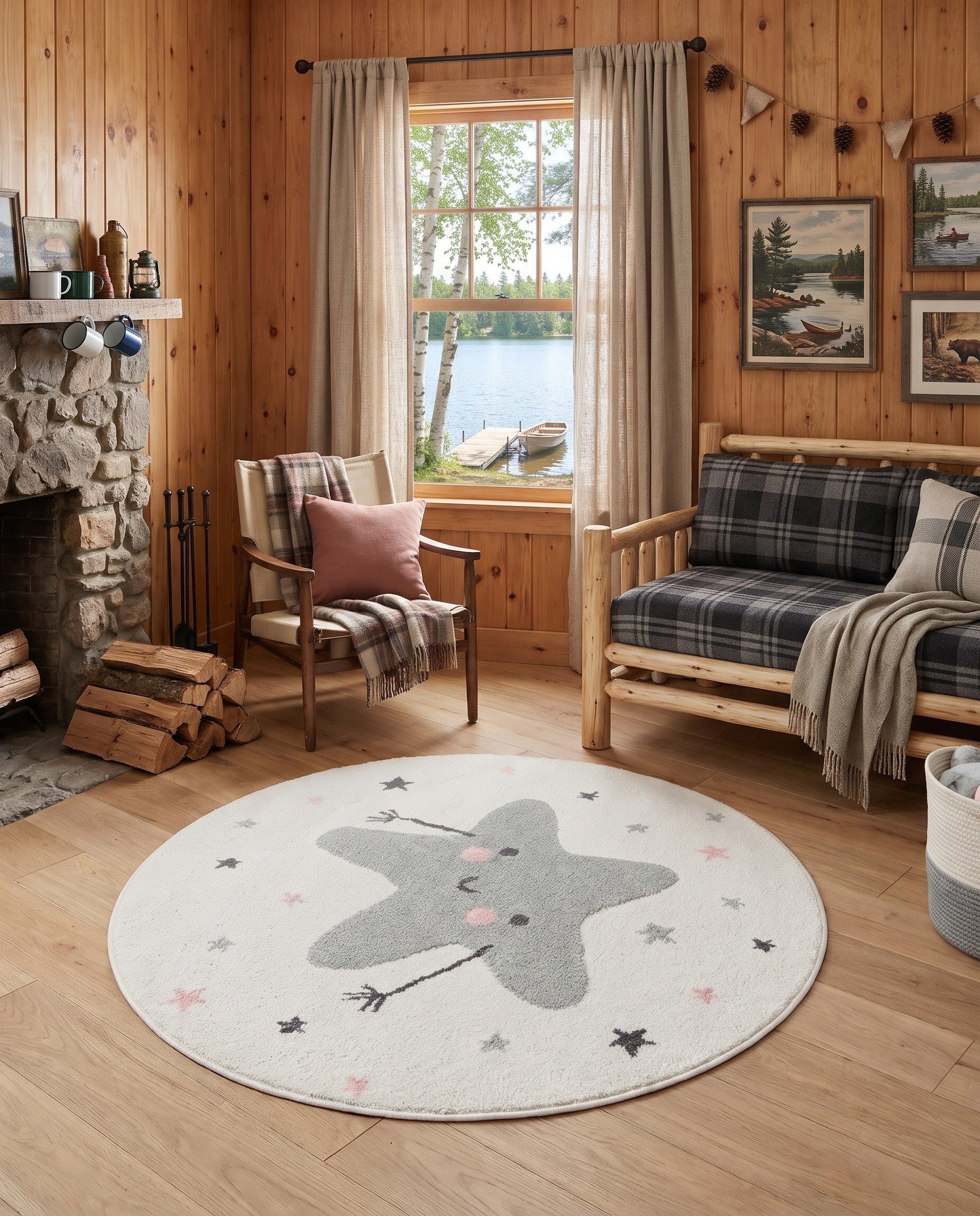 Ivory Star Whimsy Kids Round Rug