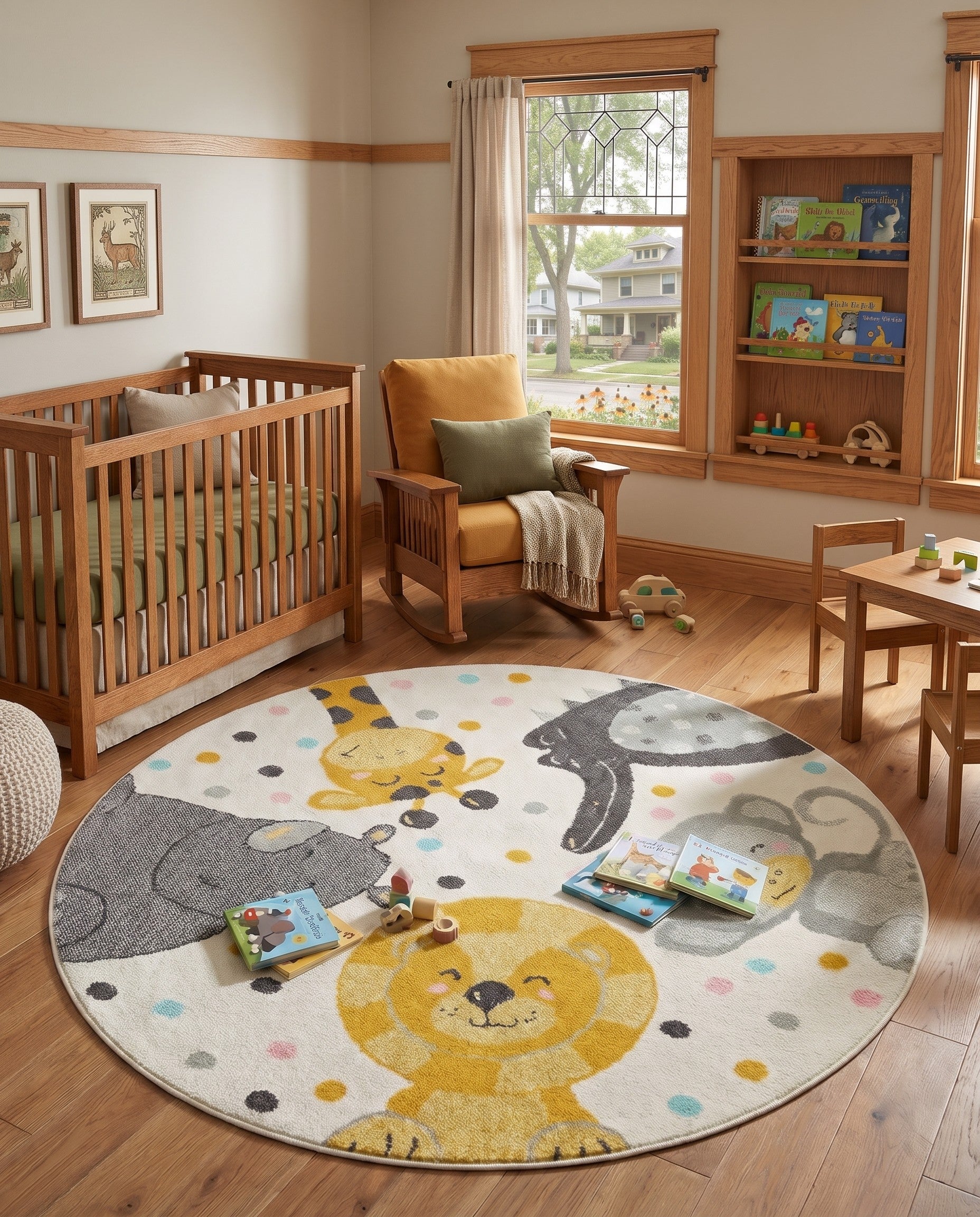 Ivory Animals Whimsy Kids Round Rug