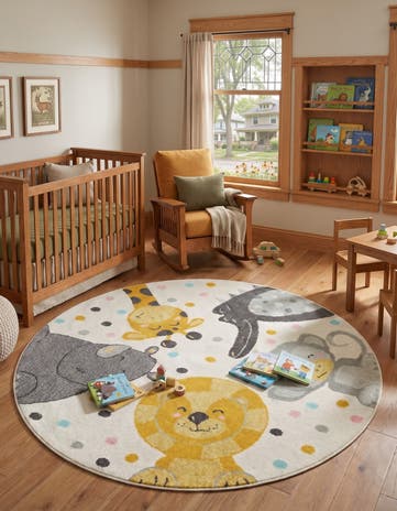 Ivory Animals Whimsy Kids Round Rug