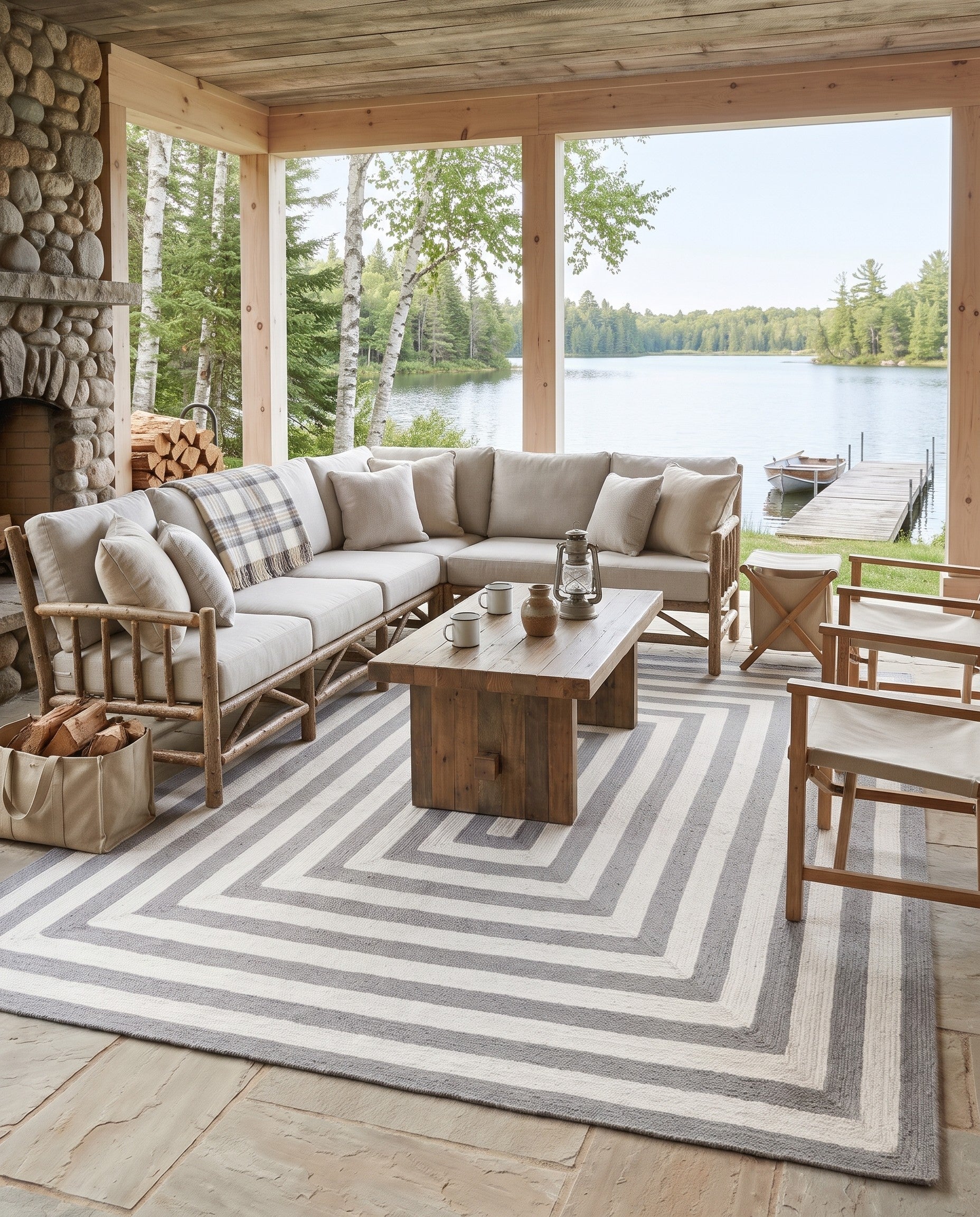 Gray and White Easy-Clean Eco Verse Washable Indoor / Outdoor Rug