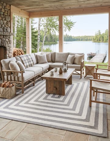 Gray and White Easy-Clean Eco Verse Washable Indoor / Outdoor Rug