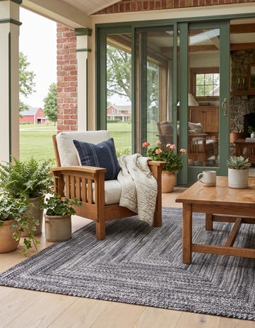 Black and White Easy-Clean Eco Verse Washable Indoor / Outdoor Rug