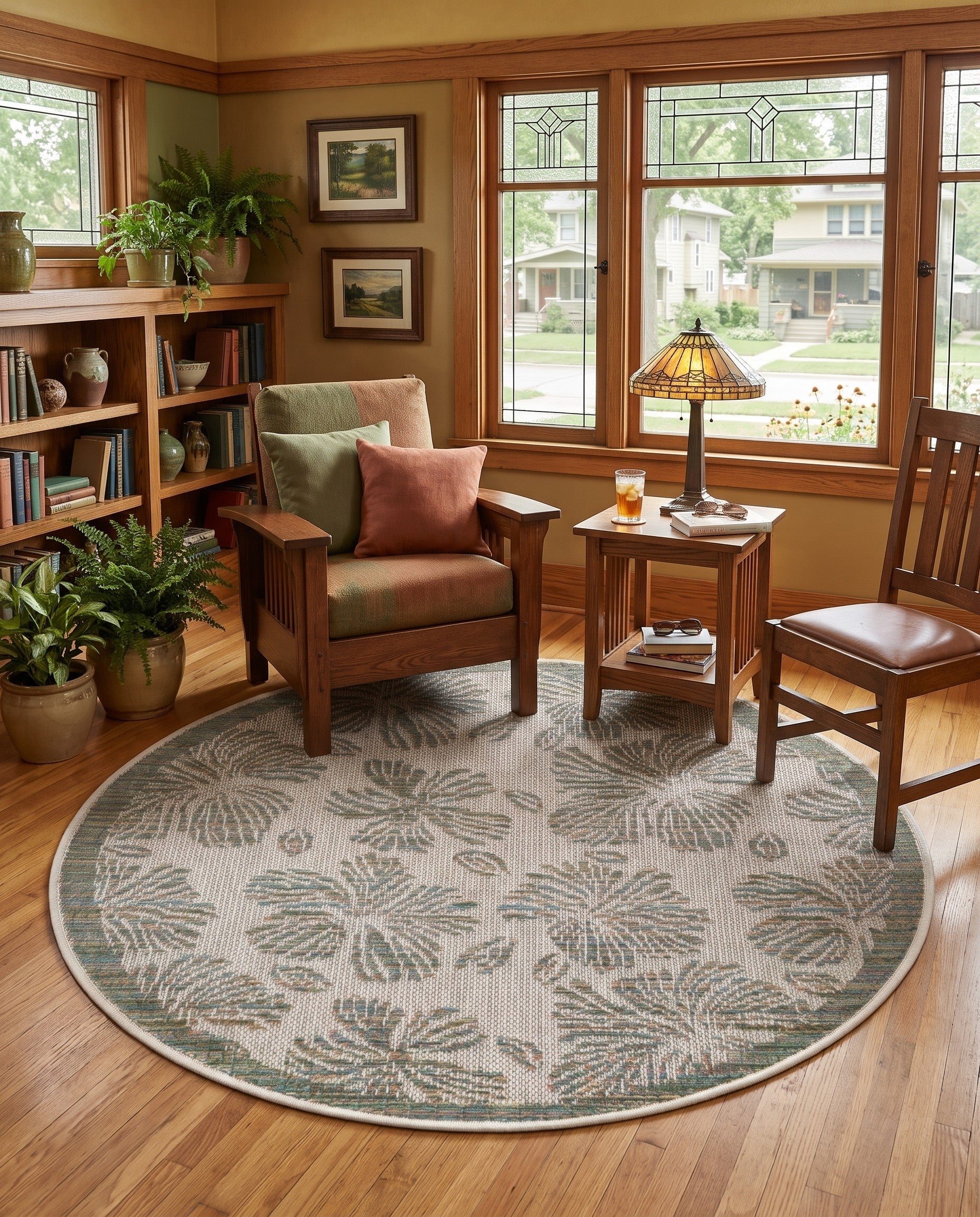 Beige and Ivory Easy-Clean Baja Indoor / Outdoor Round Rug