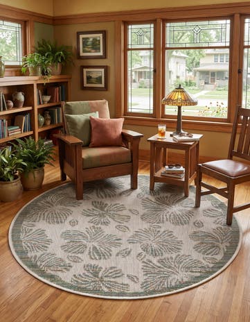Beige and Ivory Easy-Clean Baja Indoor / Outdoor Round Rug