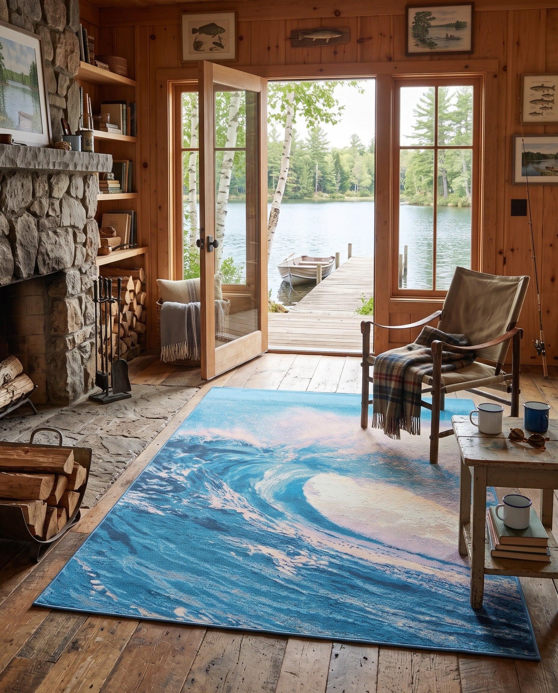 Blue Easy-Clean Modern Indoor / Outdoor Rug