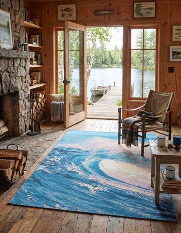 Blue Easy-Clean Modern Indoor / Outdoor Rug